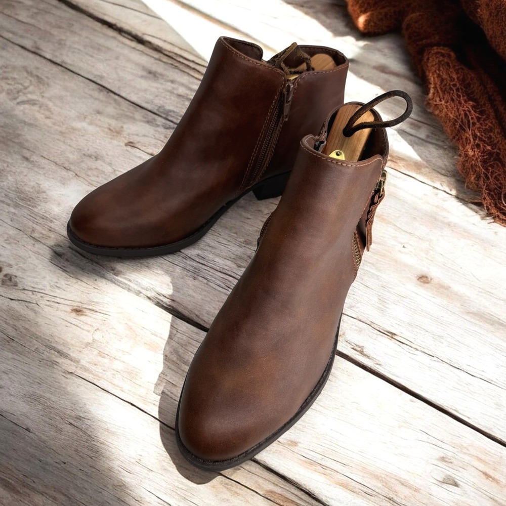 Arizona Ankle Boots Women 7.5 Brown AZ Canyon‎ Zip Block Heel Casual Fall Shoes